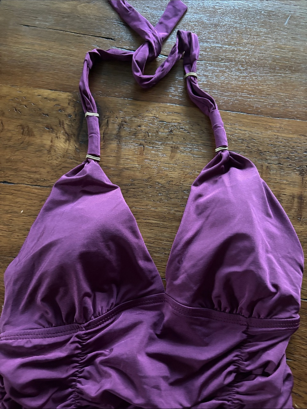 Vitamin A Ruched Halter Tankini Set in Plum - Picture 3 of 16